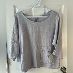 Pure Venice Elegant Light Blue/ Gray Women's Linen Blouse